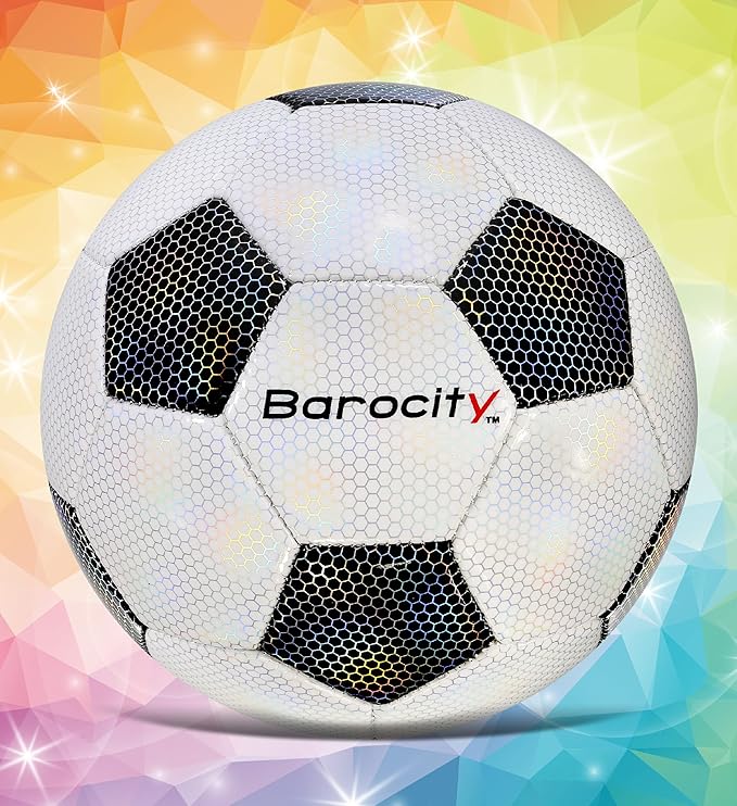 Soccer Ball - Premium Boy and Girl Official Match Ball with Cool Reflective Iridescent Rainbow Hex Pattern, Durable, Indoor, Outdoor, Training, Practice, Playtime and Games