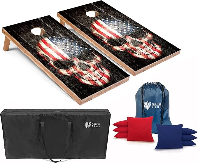 Tailgating Pros American Themed Lightweight Corn Hole Board Set w/Multicolored Built-in LED Lights, Bean Bags and Carrying Case - 4'x2' Cornhole Toss
