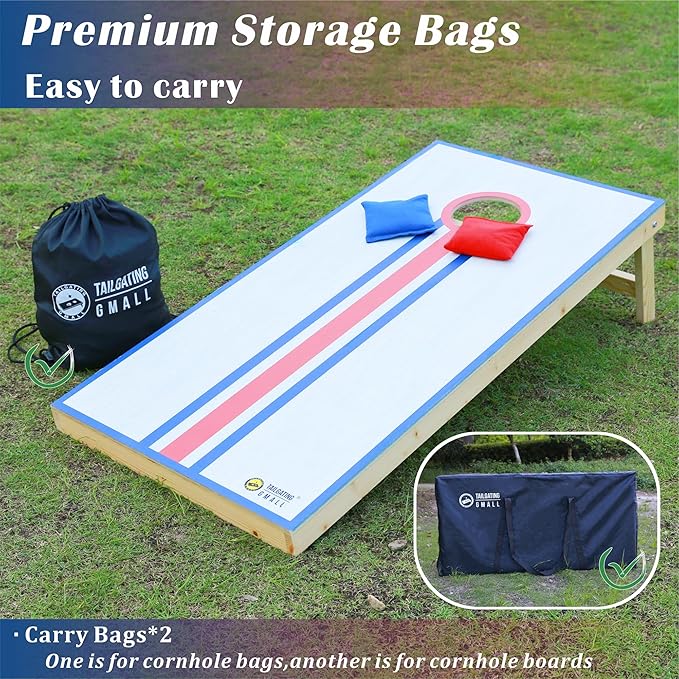 Cornhole Board Set 4FTx2FT Solid Wood Regulation Size Cornhole Set Includes 8 Cornhole Bags for Adults