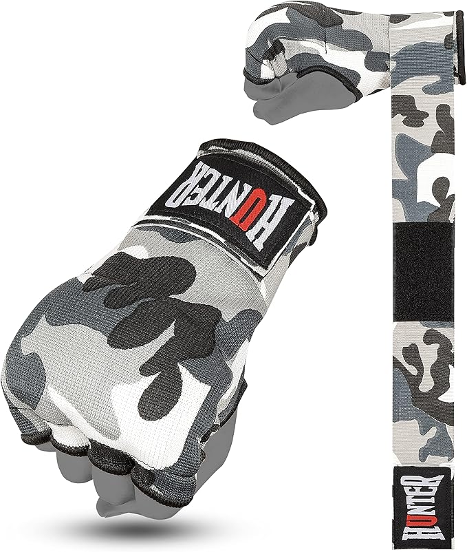HUNTER Gel Padded Inner Gloves with Hand Wraps for Boxing, Quick Elastic Training Wraps for Men & Women, Muay Thai MMA Kickboxing Martial Arts Knuckle Wrist Protector (Pair)