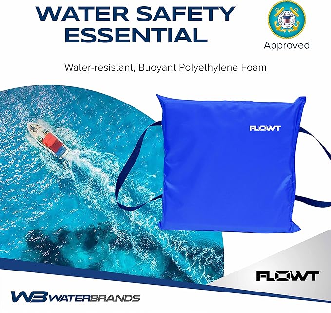 Flowt Boat Seat Cushion and Throw Cushion for Boat Safety – USCG Approved Type IV, Life Cushion for Boat, Durable, Comfortable Boat Seat Cushions for Kayaks, Paddle Board, Canoe and Boating - Blue
