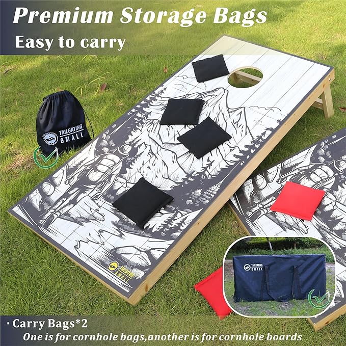 Cornhole Board Set 4FTx2FT Solid Wood Regulation Size Cornhole Set Includes 8 Cornhole Bags for Adults