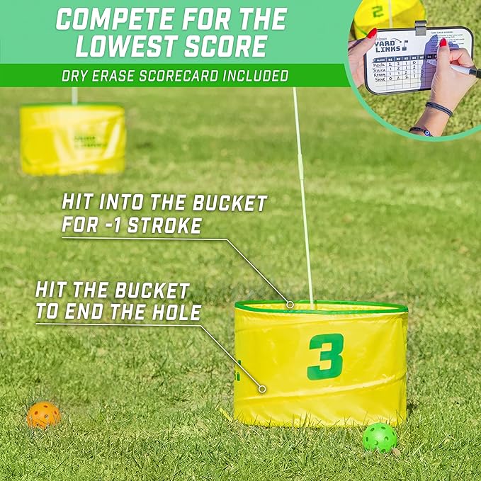 GoSports Yard Links Golf Game with 6 Buckets, Tee Markers and 6 Balls