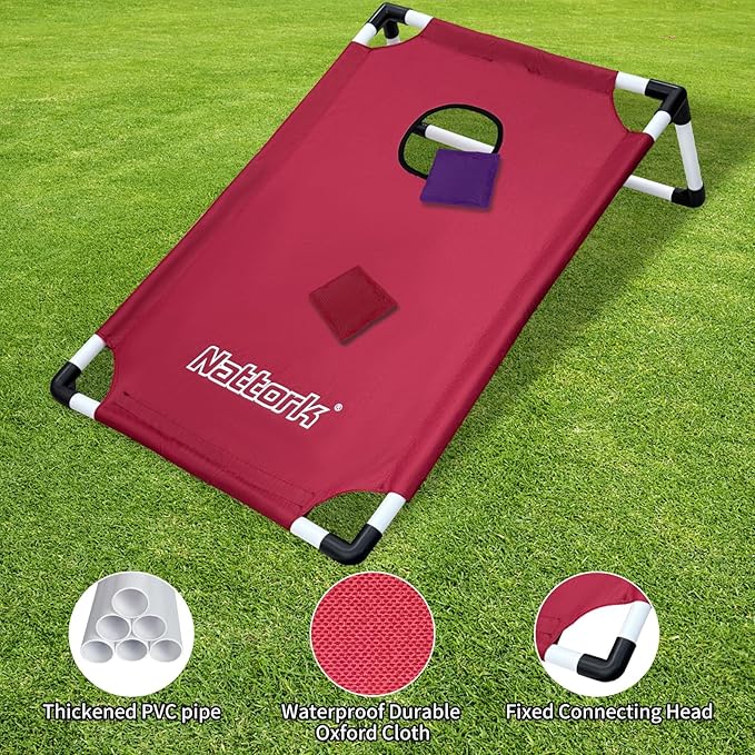 Portable Cornhole Set PVC Framed Corn Holes Outdoor Game Set with 2 Cornhole Boards, 8 Cornhole Bean Bags and Carrying Case, Camping Games Indoor Outdoor for Kids and Adults, Travel Camping Accessory