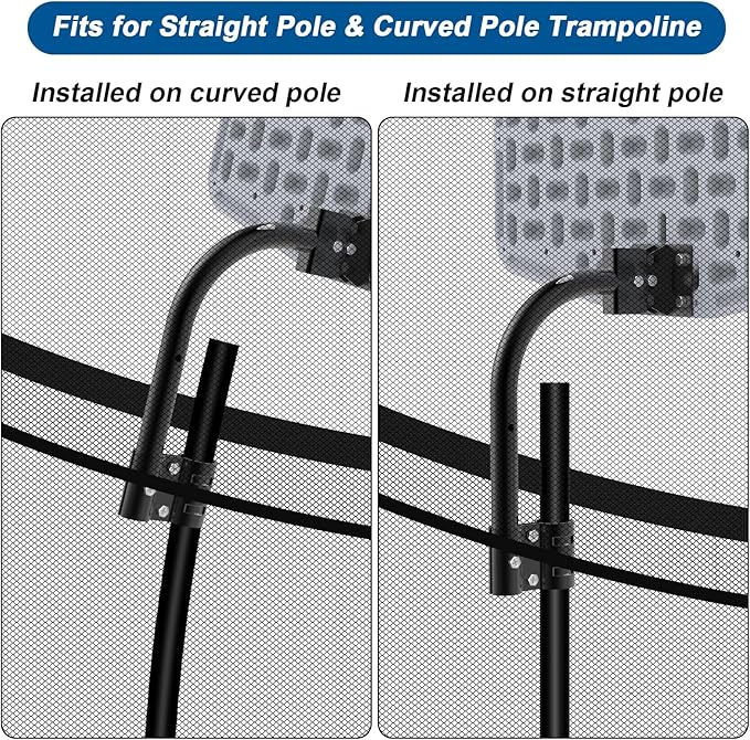 Trampoline Basketball Hoop with LED Lights, Solar Powered Basketball Hoop for Trampoline Fits for Straight Pole & Curved Pole, Trampoline Basketball Hoop Attachment with Mini Ball and Pump.