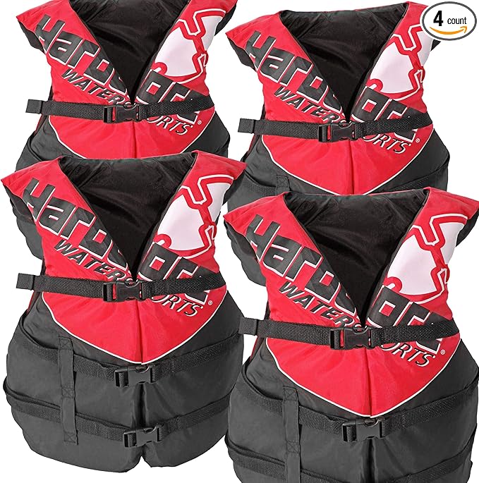 4 Pack Hardcore Coast Guard Type III PFD for Adults; Life Jacket Paddle Vest for Adults; Life Vest Flotation Device; Jet ski, Wakeboard, Kayak; Extra Life Jacket for Pontoon Boat