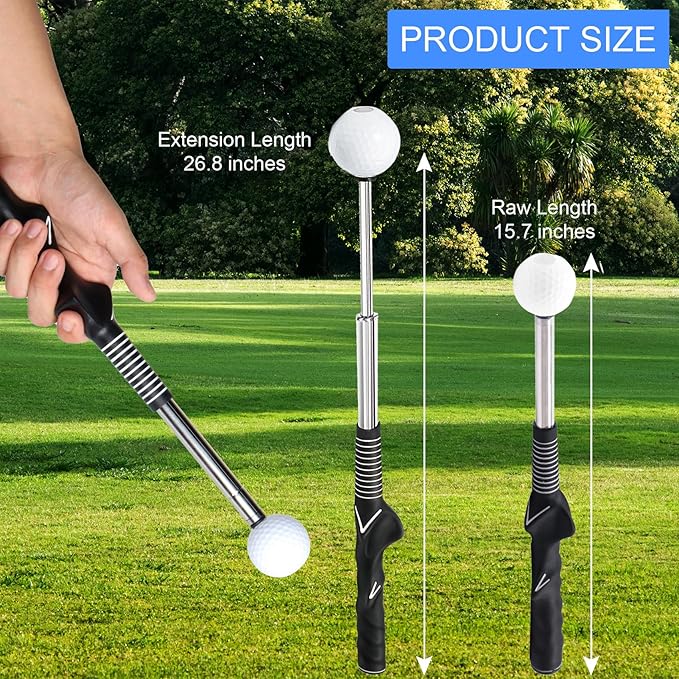 Retractable Golf Swing Training Aid, Click Stick Golf Swing Trainer, Non-Slip Golf Grip, Golf Alignment Sticks & Arm Band, Indoor Outdoor Golf Practice Accessories for Golfers