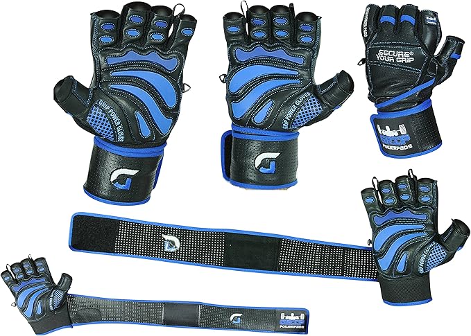 Elite Leather Gym Gloves with Built in 2" Wide Wrist Wraps Grip & Design for Weightlifting Power Lifting Bodybuilding & Strength Training Workout Exercises