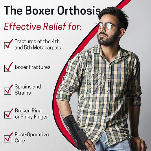 Boxer Fracture Splint Hand Brace with Finger Support – Wrist Brace Right Hand with Adjustable Fit, Hypoallergenic Material & Soft Edges – Designed for Metacarpal Fracture, Sprain, or Swelling