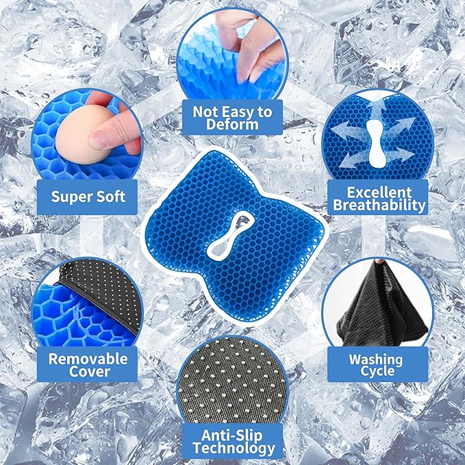 Kayak Seat Cushion, Anti Slip Thicken Gel Kayak Seat Pad Breathable Waterproof Kayak Cushion for Kayaks Canoe and Boat, Lifetime Kayak Accessories Equipment Gear for Fishing Kayak (Blue 2 Packs)