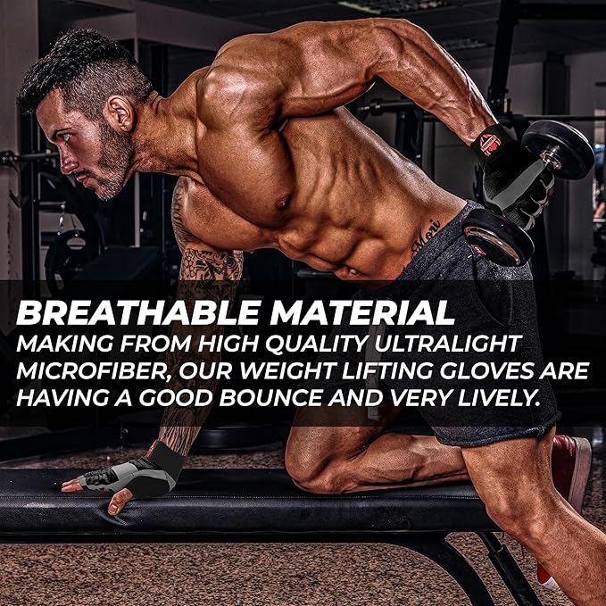 FIGHTSENSE Workout Gloves for Men and Women,Weight Lifting Gloves with Enhanced Grip,Padded Palm,Adjustable Wrist Straps and Breathable Design for Optimal Performance & Comfort in Gym