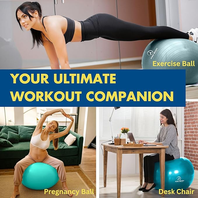 ProBody Pilates Yoga Ball - Fresh Colors Exercise Ball for Stability, Pregnancy, Workout & Physical Therapy