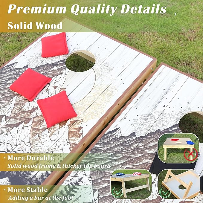 Cornhole Board Set 4FTx2FT Solid Wood Regulation Size Cornhole Set Includes 8 Cornhole Bags for Adults