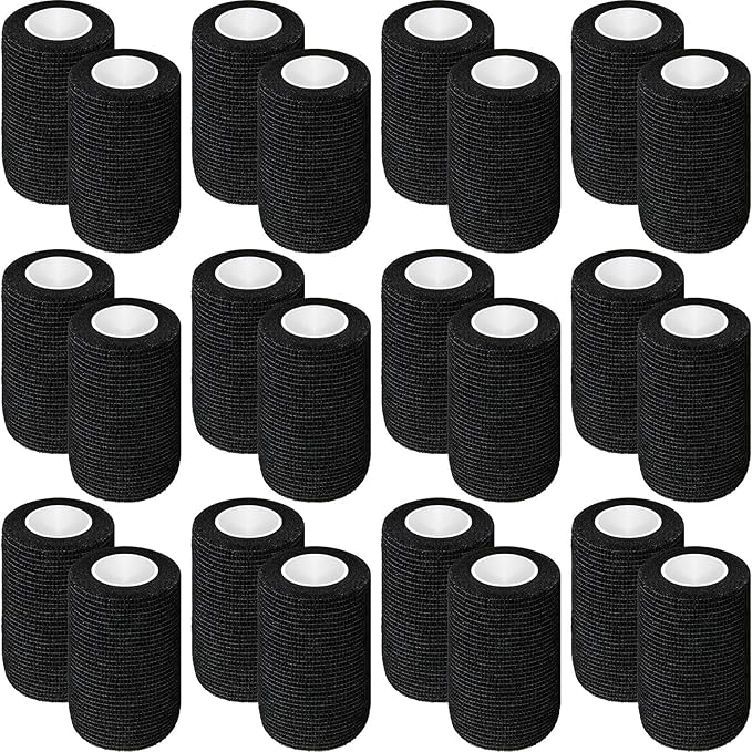 Treela 48 Pack Self Adhesive Wrap Bandage Bulk, 3 Inch x 5 Yard Self Adherent Cohesive Bandage Elastic Athletic Tape Breathable Wound Tape for Stretch Athletic Sports Wrist Ankle(Black)
