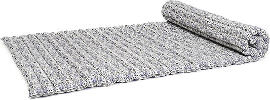 Leewadee - Kapok Roll Mat – Handcrafted Folding Sleep & Relaxation Mattress from Thailand, Ideal as Guest Bed, Camping Mat, Yoga Mat or Traditional Futon, 75 x 39 inches, Blue White