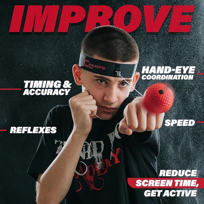 Boxing Reflex Ball Set with Punch Counter App– 4 Box Balls with Varying Weights, 2 Headband and 4 Spare Strings to Improve Speed, Hand-Eye Coordination for Men, Kids Boxing Equipment MMA Gear Gift