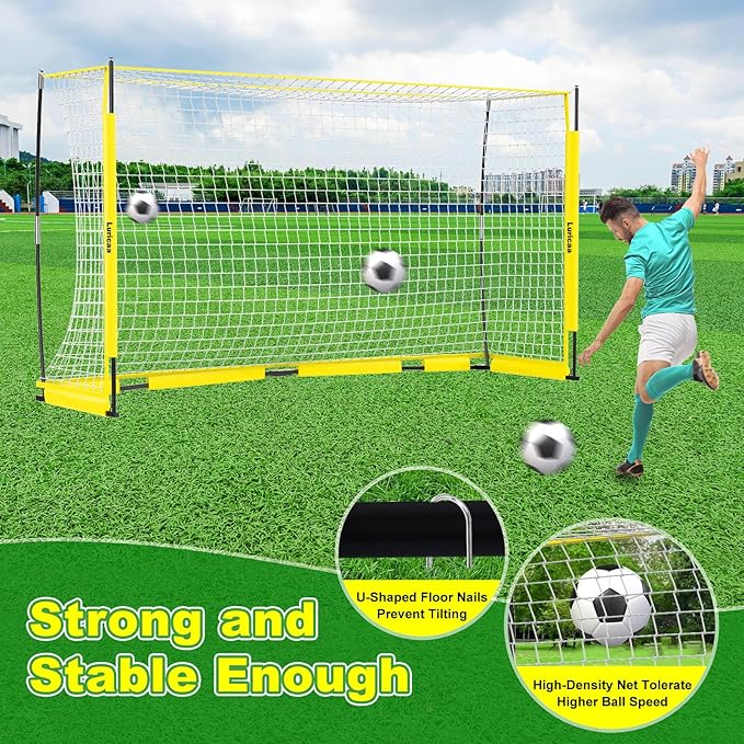 Collapsible Soccer Goal, 12×6 ft /6×4 ft Portable Soccer Goal Net for Backyard, Quick Setup Soccer Goals with 1 Carry Bag, 1 Agility Ladder, 4 Ground Nails,12 Training Cones
