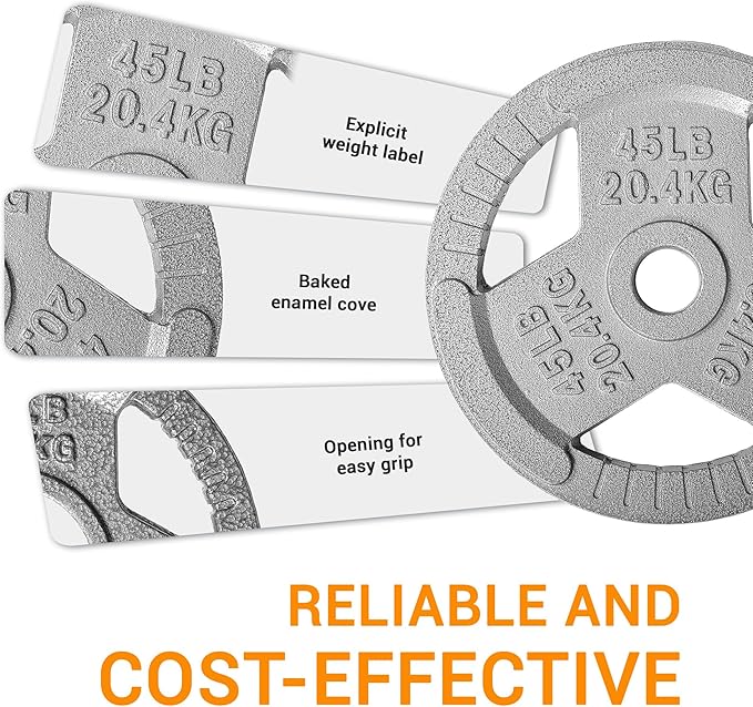 BalanceFrom Tri-Grip Cast Iron Weight Plates Set, 2-Inch Center Hole, Gray Color, for Home Gym, Weightlifting, and strength Training