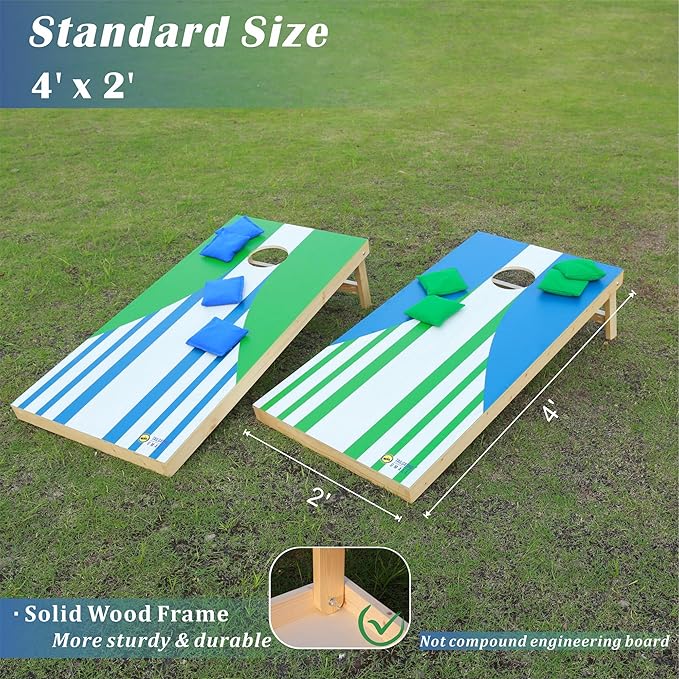 Cornhole Board Set 4FTx2FT Solid Wood Regulation Size Cornhole Set Includes 8 Cornhole Bags for Adults
