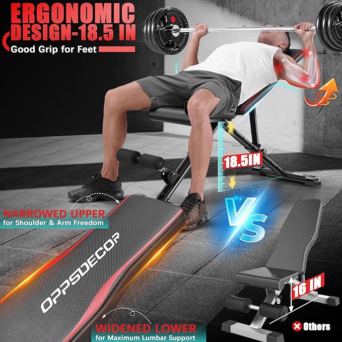 OPPSDECOR Fitness Weight Bench, 900LBS Adjustable Incline/Decline/Flat Bench with Quick Folding & Setup, Strength Training Bench Press Bench for Home Gym Full Body Workout