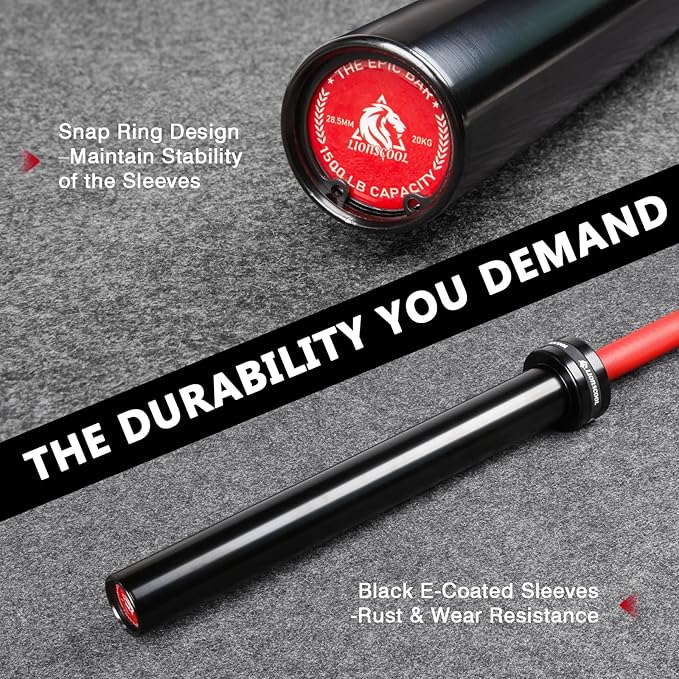 LIONSCOOL 7FT Olympic Barbell for Weightlifting, Power Lifting, 2 Inch Strength Training Bar for Squats, Deadlifts, Presses, Rows, Curls - 700lbs/1000lbs/1500lbs Capacity