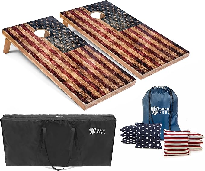 Tailgating Pros Cornhole Board Set w/Bean Bags and Carrying Case - 4'x2' Corn Hole Toss - Tournament and Lightweight Options - Optional LED Lights