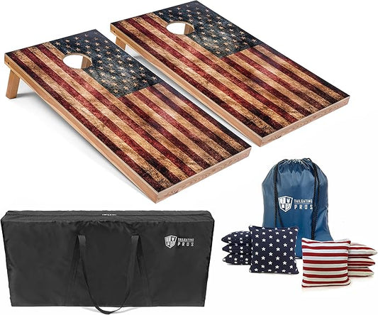 Tailgating Pros Cornhole Board Set w/Bean Bags and Carrying Case - 4'x2' Corn Hole Toss - Tournament and Lightweight Options - Optional LED Lights