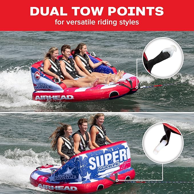 Airhead Mable Inflatable Towable Tube, 1-4 Rider Models, Dual Tow Points, Full Nylon Cover, EVA Foam Pads, Patented Speed Valve, Boat Tubes and Towables