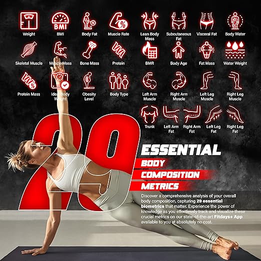 Smart Digital Body Bathroom Scale – 29 Health Body Metrics – for Advanced Fitness Enthusiasts – Durable Tempered Glass – 8 Electrodes Sensors – Smartphone App Support Bluetooth Connection