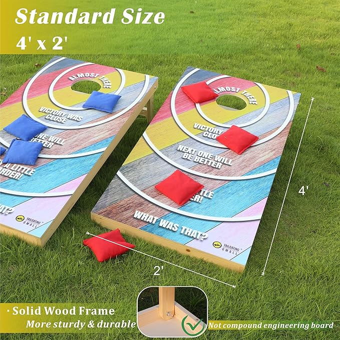 Cornhole Board Set 4FTx2FT Solid Wood Regulation Size Cornhole Set Includes 8 Cornhole Bags for Adults