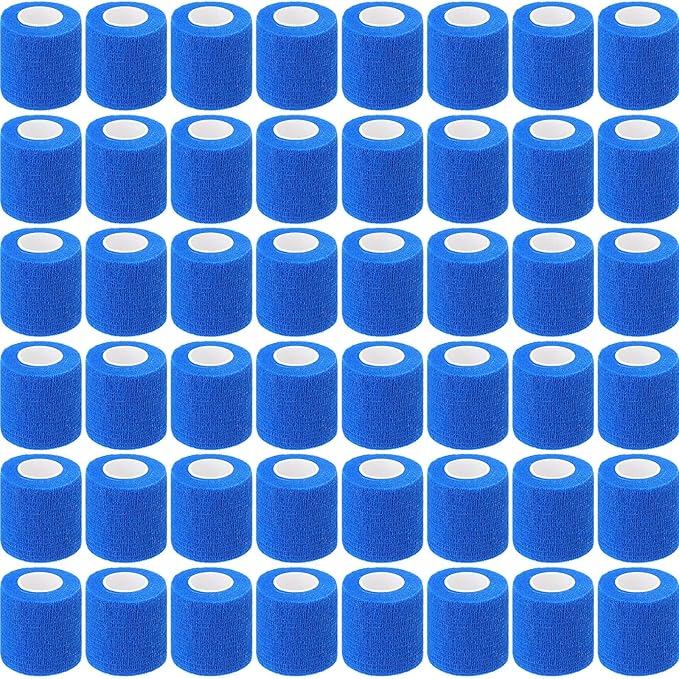 Treela 48 Pack Self Adhesive Wrap Bandage Bulk, 2 Inches x 5 Yards Self Adherent Cohesive Bandage Elastic Athletic Tape Breathable Wound Tape for Stretch Athletic Sports Wrist Ankle(Blue)