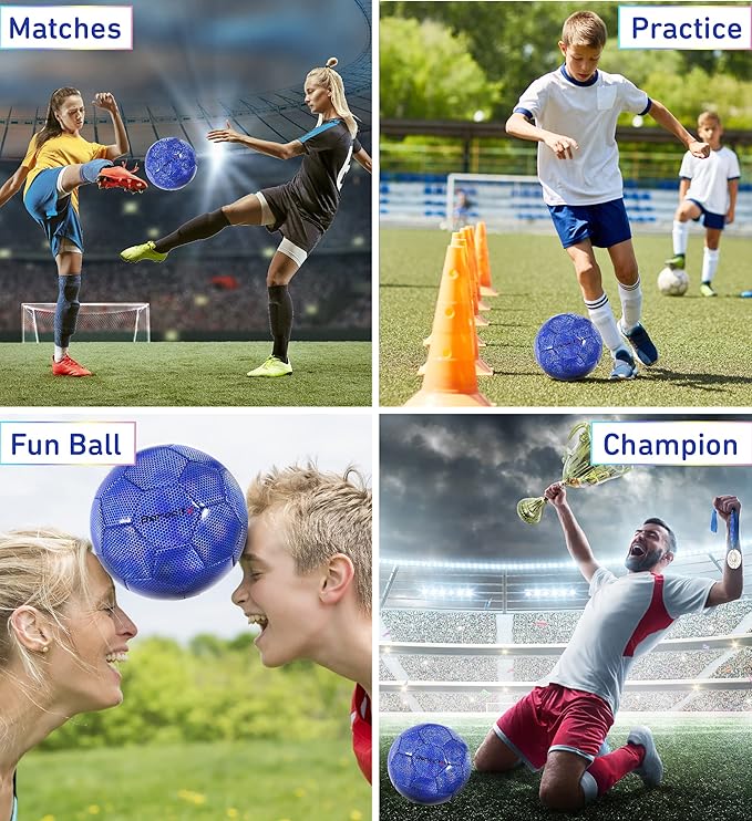 Soccer Ball - Premium Boy and Girl Official Match Ball with Cool Reflective Iridescent Rainbow Hex Pattern, Durable, Indoor, Outdoor, Training, Practice, Playtime and Games