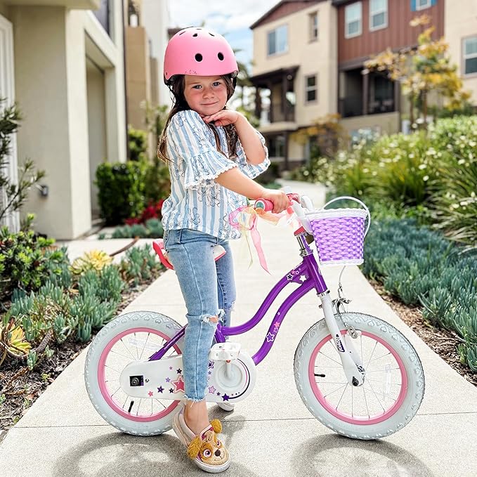 RoyalBaby Stargirl Kids Bike 14 Inch Girls Bicycle for Children with Training Wheels & Basket, Purple