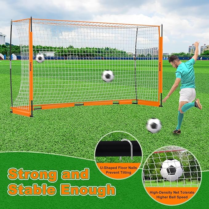 Collapsible Soccer Goal, 12×6 ft /6×4 ft Portable Soccer Goal Net for Backyard, Quick Setup Soccer Goals with 1 Carry Bag, 1 Agility Ladder, 4 Ground Nails,12 Training Cones