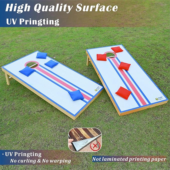 Cornhole Board Set 4FTx2FT Solid Wood Regulation Size Cornhole Set Includes 8 Cornhole Bags for Adults