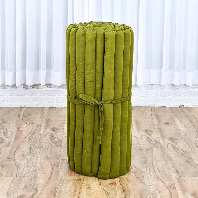 Leewadee - Foldable Floor Mattress - Japanese Roll Up Futon -Trifold Tatami Mat- Guest Floor Bed - Camping Mattress - Thai Massage Mat, Kapok Filled, 75 x 28 inches, Green