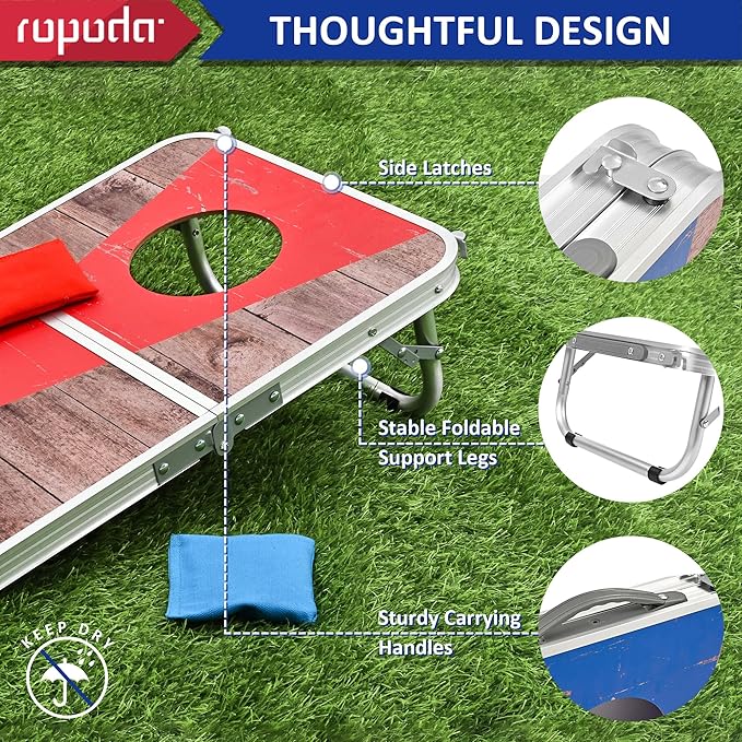 ROPODA Portable Cornhole Board Set,24 x 16 in Corn Hole Games for Adults with 8 Bean Bags, Lightweight Aluminum Alloy Edging Cornhole Set for Outdoor Games，Beach and Tailgates.