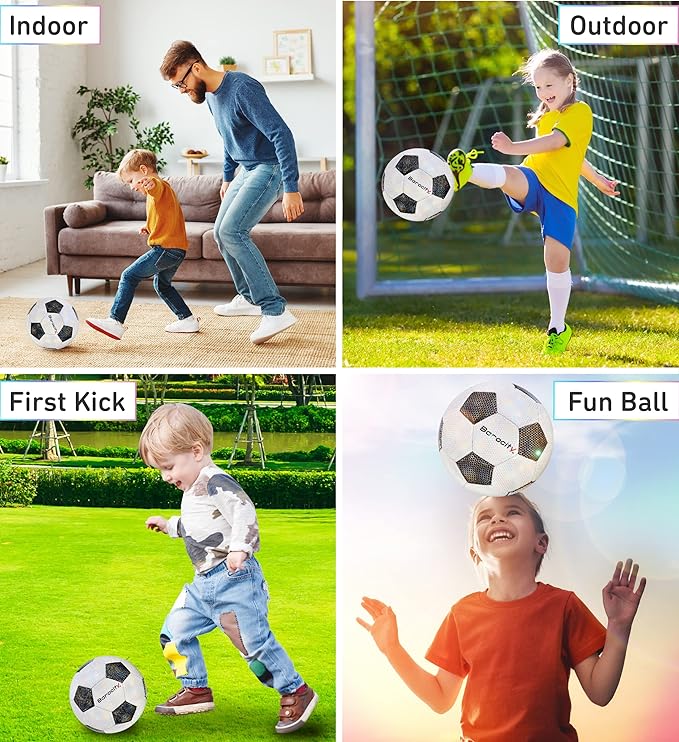 Soccer Ball - Premium Boy and Girl Official Match Ball with Cool Reflective Iridescent Rainbow Hex Pattern, Durable, Indoor, Outdoor, Training, Practice, Playtime and Games