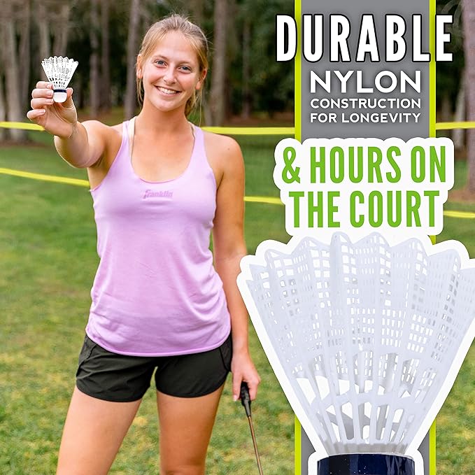 Franklin Sports Badminton Set - Portable Backyard + Beach Badminton Set - Adult + Kids 4 Player Badminton Net Set - (4) Rackets + (2) Birdies Included - Advanced