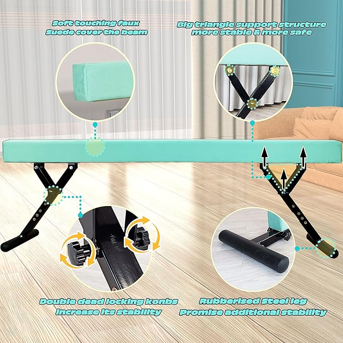 Adjustable Balance Beam Gymnastics Beam 8 FT Adjustable Height Beams for Kids, High and Low Floor Beams,Gymnastics Equipment for Kids Adults Training at Home and Gym Center