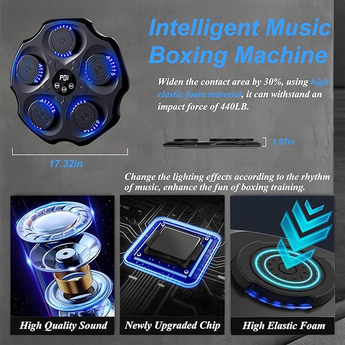 Music Boxing Machine, Smart Bluetooth Music Punching Machine with Gloves, Large Size Wall Mounted Electronic Boxing Target for Adults Kids, 9 Modes & 9 Speeds (Upgrade)