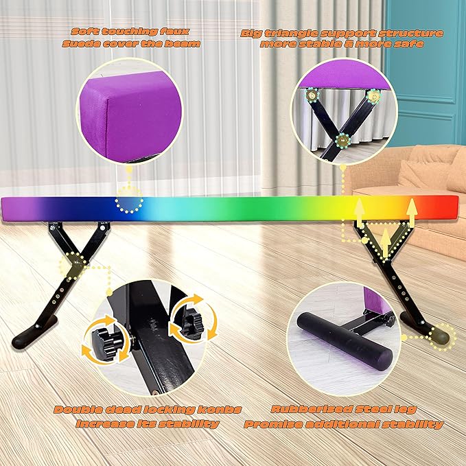 Adjustable Balance Beam Gymnastics Beam 8 FT Adjustable Height Beams for Kids, High and Low Floor Beams,Gymnastics Equipment for Kids Adults Training at Home and Gym Center