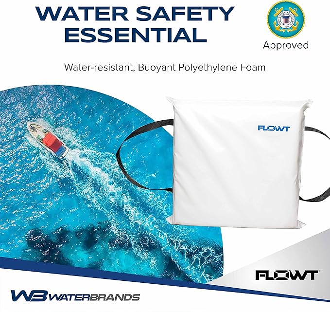 Flowt Boat Seat Cushion and Throw Cushion for Boat Safety – USCG Approved Type IV, Life Cushion for Boat, Durable, Comfortable Boat Seat Cushions for Kayaks, Paddle Board, Canoe and Boating - White