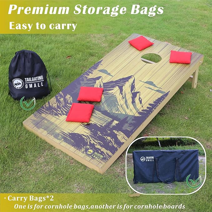 Cornhole Board Set 4FTx2FT Solid Wood Regulation Size Cornhole Set Includes 8 Cornhole Bags for Adults
