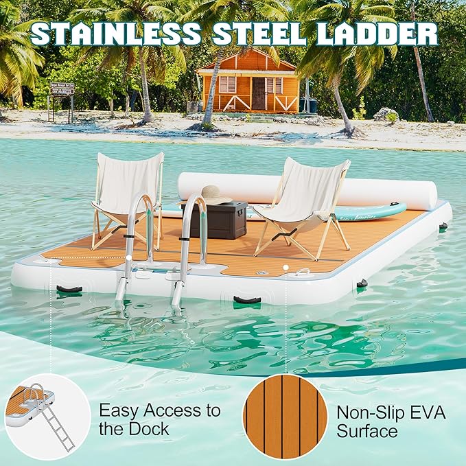 Specraft Inflatable Floating Dock, Non-Slip Air Dock Platform loating Island Raft with Rope Ladder for Pool Lake Beach Ocean