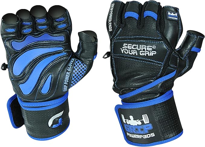 Elite Leather Gym Gloves with Built in 2" Wide Wrist Wraps Grip & Design for Weightlifting Power Lifting Bodybuilding & Strength Training Workout Exercises