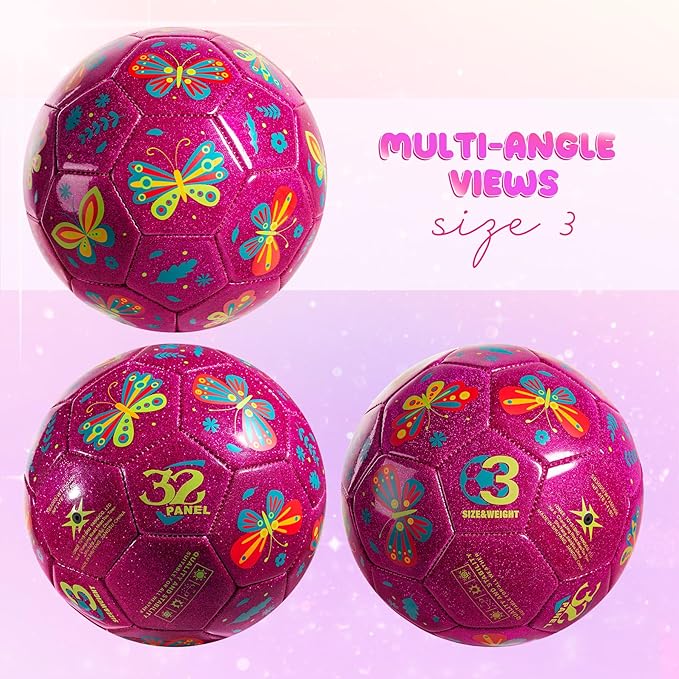 Kids Soccer Ball Size 2 Size 3 Size 4 Glitter Unicorn Dinosaur- For Toddlers Kids Age 1-3 3-8 8-12 - Sports & Outdoors Ball Inflatable with Pump - Gift for Girls Boys Children Youth School Birthday
