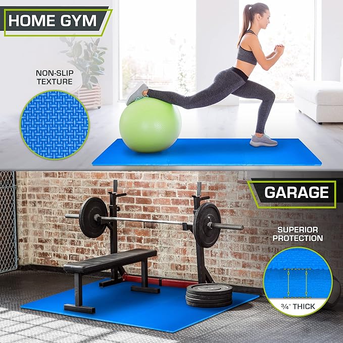 ProsourceFit Extra Thick Puzzle Exercise Mat , EVA Foam Interlocking Tiles for Protective, Cushioned Workout Flooring for Home and Gym Equipment, Blue - 3/4 inch - 24 Sq Ft - 6 Tiles