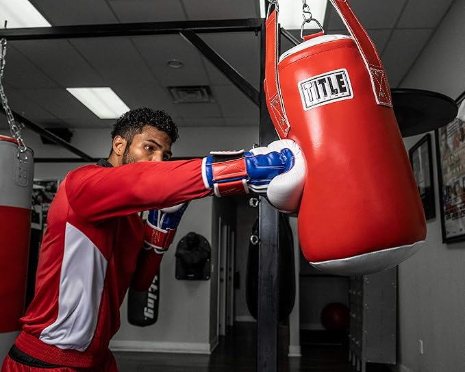 TITLE Boxing Leather Accuracy Heavy Bag, Red/White - Hanging Punching Bag for Boxing, Kickboxing - Head Hunter and Slipping Bag Equipment