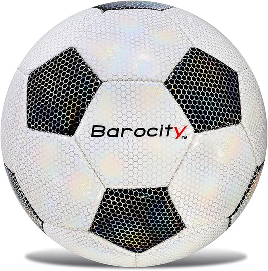 Soccer Ball - Premium Boy and Girl Official Match Ball with Cool Reflective Iridescent Rainbow Hex Pattern, Durable, Indoor, Outdoor, Training, Practice, Playtime and Games